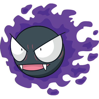 A Gastly, brighter than most, looks to the side of the camera.
