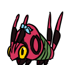 A polite Venipede. It has a blue Team Ribbon tied around its left antenna, and its shoulder markings are similar to parentheses. It is looking at you with wide-open eyes.