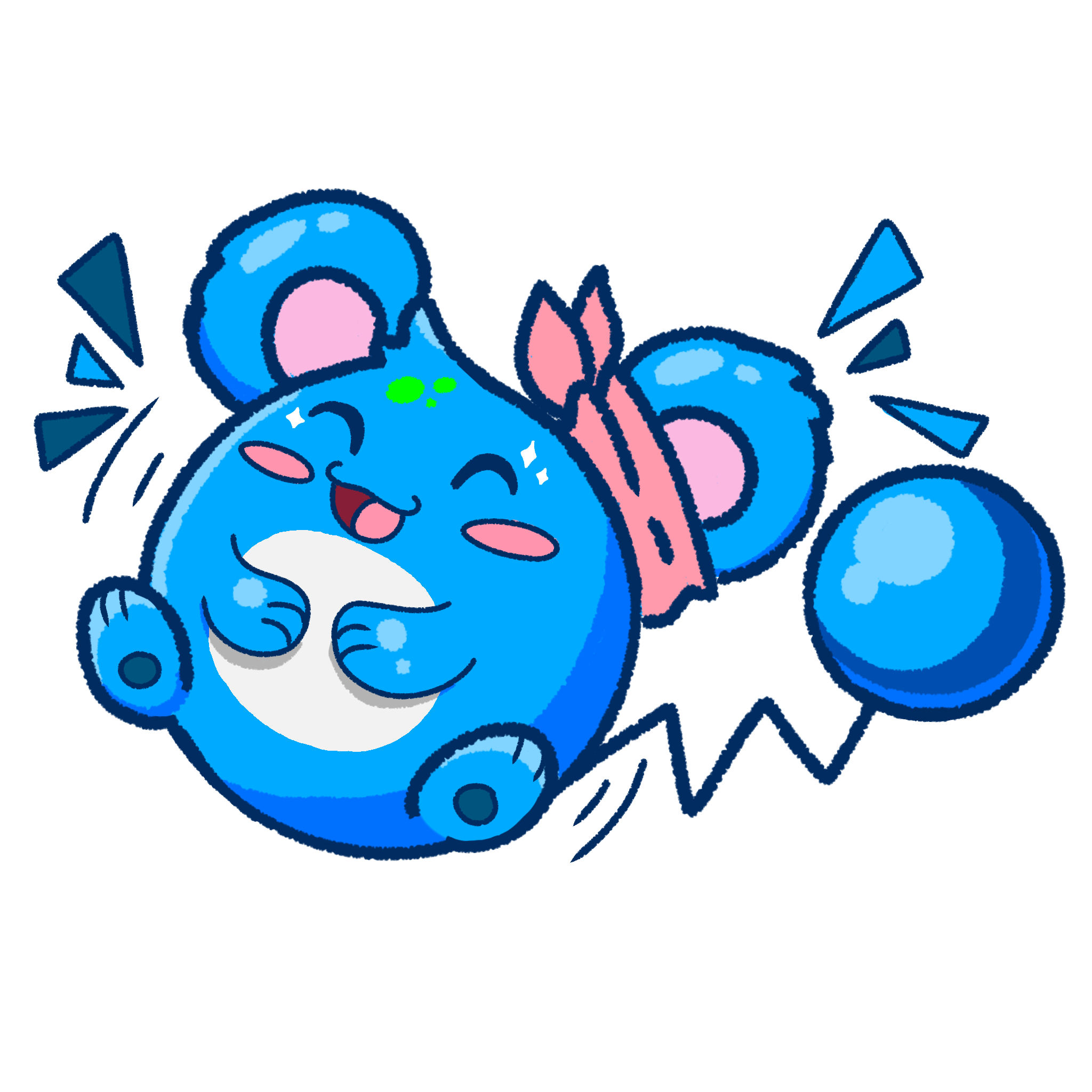 A jolly Marill with a pink bandana on his ear.